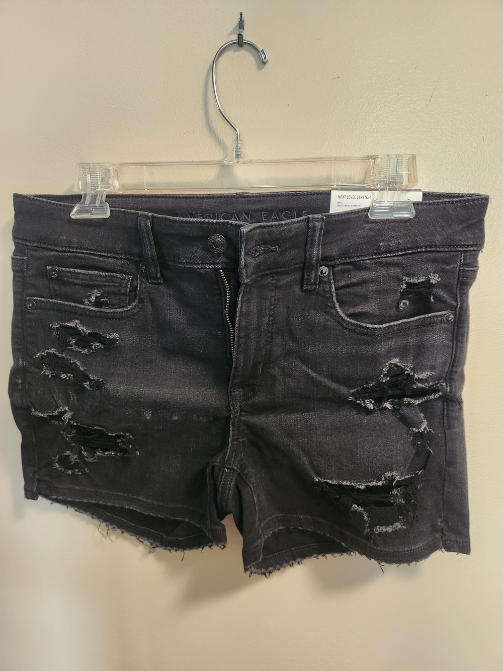 American Eagle Outfitters Women's Black Distressed Denim Shorts
